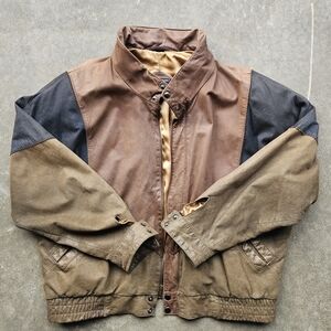 Saxony Leather Jacket Men’s L Colorblock Brown Tan Black Vintage Style